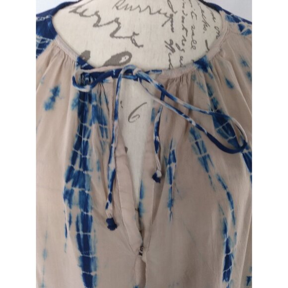 Vici Women's Tie Dye Blouse Low Keyhole Long Sleeve Fringed Boho size Medium - Picture 6 of 14
